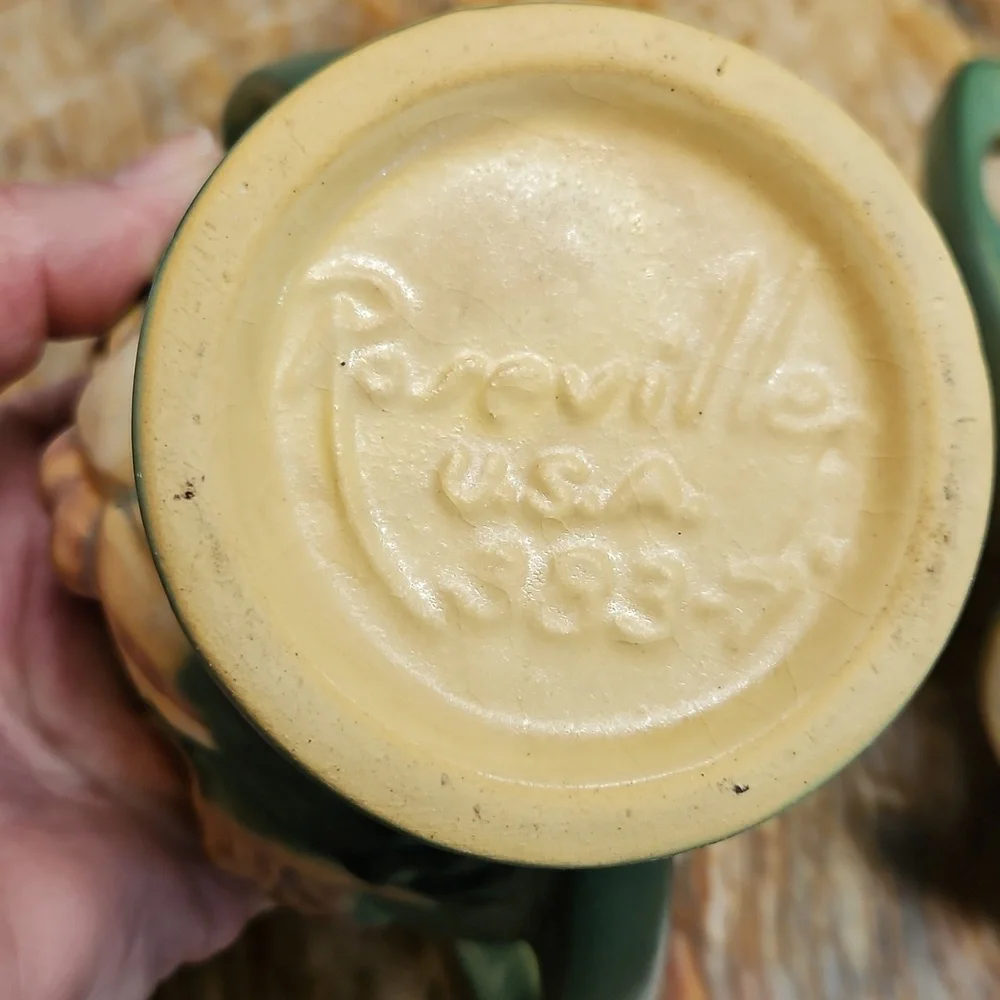 ROSEVILLE Vintage Pottery Magnolia Basket Vase Planter Pots SET of 2 #383-7